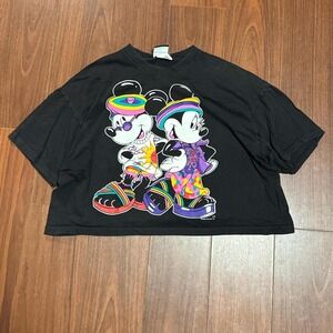 Vintage Mickey Mouse and Minnie Hip Hop Black Crop Top Shirt Sz Women's One Size